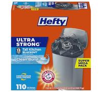 Hefty Ultra Strong Tall Kitchen Trash Bags, Blackout, Clean Burst, 13 Gallon, 110 Count