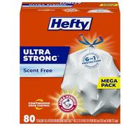 Hefty Ultra Strong Trash Bags (Scent Free, Tall Kitchen Drawstring, 13 Gallon, 80 Count) Fits All Simplehuman Size J Cans