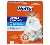 Hefty Ultra Strong Trash Bags (Scent Free, Tall Kitchen Drawstring, 13 Gallon, 80 Count) Fits All Simplehuman Size J Cans