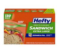 Hefty XL Press to Close Plastic Sandwich Expand and Fill Food Storage Bags, 130 Count
