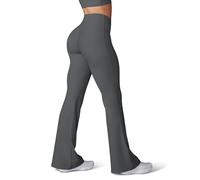 HEGALY Women's Flare Yoga Pants - Crossover Flare Leggings High Waisted Bootcut Sweatpants, Dark Grey, XS