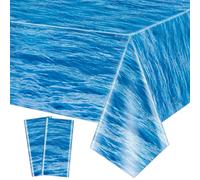 Hegbolke 2 Pack Ocean Wave Tablecloths Ocean Water Table Cover for Ocean Under The Sea Beach Pool Mermaid Shark Birthday Party Decoration Supplies, 130x270cm