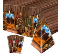 Hegbolke 2 Pack Western Tablecloths - Western Cowboy Birthday Table Cover Wild West Theme Saloon Yeehaw Scene Setters Tablecloth for Western Theme Baby Shower Birthday Party, 130x220cm