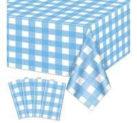 Hegbolke 4 Pack Blue Gingham Tablecloths, Blue and White Checkered Tablecloths 86 x 51 Inches Gingham Tablecovers Rectangular Waterproof Picnic Table Covers for Birthday Party Supplies