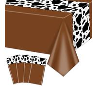 Hegbolke 4 Pack Brown Cow Print Tablecloths, 86.6 x 51.4 Inch Cow Tablecloth Rectangular Cow Table Cover Baby Shower Disco Cowgirl Birthday Party Decorations Supplies