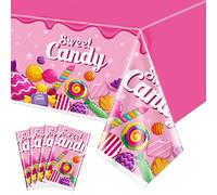 Hegbolke 4 Pack Candy Land Tablecloths 220x130cm Lollipop Plastic Tablecloths Candyland Birthday Tablecloth Table Covers for Candyland Party Decorations Two Sweet Birthday Decorations, GTZ063