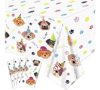 Hegbolke 4 Pack Disposable Puppy Tablecloths - Rectangular Dog Table Covers for Birthday Party Decorations, 220x130cm