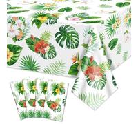 Hegbolke 4 Pack Hawaiian Luau Tablecloths for Party Decorations, Palm Leaf Table Covers Rectangular Aloha Tropical Leaf Tablecloths for Summer Beach Kids Birthday Cocktail Party Supplies, 86 x 51 in