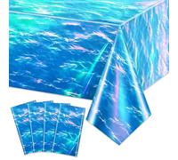Hegbolke 4 Pack Iridescent Ocean Wave Tablecloths - Ocean Blue Rectangle Table Covers for Ocean Under The Sea Beach Pool Mermaid Shark Birthday Party Decoration Supplies, 130 x 220 cm