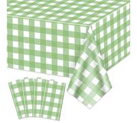 Hegbolke 4 Pack Light Green Gingham Tablecloths, Light Green and White Checkered Tablecloths 86.6 x 51.2 Inches Rectangular Waterproof Picnic Table Covers for Birthday Party Holiday Outdoor Supplies