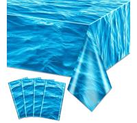 Hegbolke 4 Pack Ocean Wave Tablecloths - Ocean Water Table Cover for Ocean Under The Sea Beach Pool Mermaid Shark Birthday Party Decoration Supplies, 51" x 86"