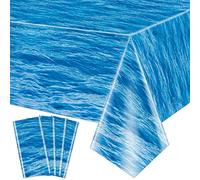 Hegbolke 4 Pack Ocean Wave Tablecloths - Reusable Ocean Water Table Cover for Ocean Under The Sea Beach Pool Mermaid Shark Birthday Party Decoration Supplies, 137 x 274 cm