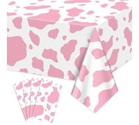 Hegbolke 4 Pack Pink Cow Print Tablecloths, 86.6 x 51.2 Inch Cow Tablecloth Rectangular Cow Table Cover Baby Shower Disco Cow Birthday Party Decorations Supplies