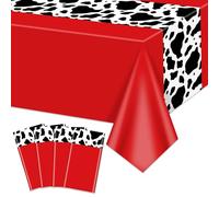 Hegbolke 4 Pack Red Cow Print Tablecloths, 86.6 x 51.4 Inch Cow Tablecloth Rectangular Cow Table Cover Baby Shower Disco Cowgirl Birthday Party Decorations Supplies