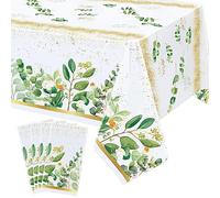 Hegbolke 4 Pack Sage Greenery Leaves Eucalyptus Leaf Table Covers - 220x130cm Sage Greenery Baby Shower Tablecloths, for Baby Shower Party Home Birthday Wedding Table Decor