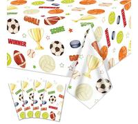 Hegbolke 4 Pack Sports Birthday Party Decorations Sports Table Cloth Soccer Basketball Baseball Football Hockey Softball Volleyball for All Star Sports Themed Party Decorations, 51 x 86 Inch