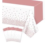 Hegbolke 4 Pack White and Rose Gold Tablecloths - 86.6"x51.2" Rectangular White and Rose Gold Table Cover for Weddings Birthdays First Communion Baby Showers Graduation