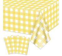 Hegbolke 4 Pack Yellow Gingham Tablecloths, Yellow and White Checkered Tablecloths 86 x 51 Inches Gingham Tablecovers Rectangular Waterproof Picnic Table Covers for Birthday Party Supplies