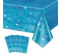 Hegbolke 4 Picese Underwater Bubbles Table Cover 137x220cm Ocean Waves Tablecloth Water Print Table Cover Ocean Sea Tablecloth for Ocean Under The Sea Beach Pool Mermaid Shark Birthday Party