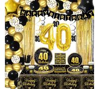Hegbolke 40th Birthday Decorations - Black and Gold Party Decorations, Black Gold Balloons, Banner, Plates, Napkins, Cups, Tablecloth, Birthday Party Supplies for Women and Men, Serve 20