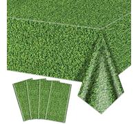 Hegbolke 4Pcs Green Grass Tablecloths, 220x130cm Rectangular Grass Field Table Covers for Jungle Woodland Golf Soccer Football Event Sports Party Supplies