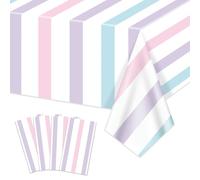 Hegbolke 4Pcs Pastel Stripes Tablecloths, Ice Cream Table Cloth for Kids Baby Shower Sweet One Birthday Donut Themed Party, 51 x 86 Inch