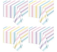 Hegbolke 4Pcs Pastel Stripes Tablecloths, Ice Cream Table Cloth for Kids Baby Shower Sweet One Birthday Donut Themed Party, 51 x 86 Inch