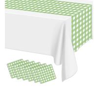Hegbolke 6 Pack Light Green Gingham Table Runner, Light Green and White Checkered Tablecloths 14 x 108 Inches Rectangular Waterproof Picnic Table Runner for Birthday Party Holiday Outdoor Supplies