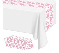 Hegbolke 6 Pcs Cow Print Table Runner, 14 x 108 in Pink and White Cow Table Runner Farm Western Tablecloth for Birthday Western Barnyard Home Kitchen Decorations