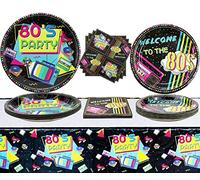 Hegbolke 80s Party Supplies - 61 Pcs 80s Plates Napkins Tablecloth Set, for Back to the 80s Party Decorations, 80s Theme Birthday Party Supplies - Serves 20
