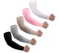 HEGCOIIE UPF50+ 5 Pairs Sun UV Protection Cooling Sleeves Compression Sleeve for Arm Tattoo Cover, 5 Pairs - Black & White & Grey & Pink & Skin Tone, One size