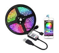 HEGEHE RGB LED Strip Light Bluetooth App Control, 5V USB Powered with Self-Adhesive Tape for TV/Cabinet/Mirror/Staircase/Cupboard/Armoire/Shelf Backlight Decor (0.5m, Waterproof)