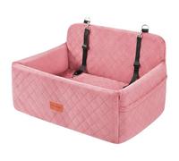 HEGGCOOE Dog Car Seat for Medium/Large Dogs, Pet Booster Seat for Under 55 lbs or 2 Small Dogs, Detachable & Washable Dog Car Bed for Backseat with 2 Safety Leashes (Pink)