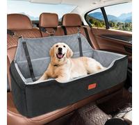 HEGGCOOE Large Dog Car Seat Under 100 lbs, Washable Dog Car Bed for 2 Medium Dogs, Detachable Pet Car Seat with Safety Leashes and Storage Pockets for Back Seat Dog Travel Bed-Black/G