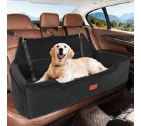 HEGGCOOE Large Dog Car Seat Under 100Lbs, Washable Dog Car Bed for 2 Medium Sized Dogs, Detachable Pet Booster Seat with Storage Pocket and Seat Belt for Back Seat Dog Travel Bed-Black