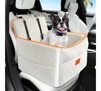 HEGGCOOE Small Dog Car Seat, Memory Foam Dog Booster Seats with Thick Cushion for Medium Dogs Under 35lbs, Detachable Washable Pet Car Seat Bed with Storage Pockets,2 Safety Belts-White