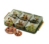 HEGGMKK Divided Serving Tray, 6-Compartment Size:35x20x8 Cm, with Lid and Moveable Compartment, Double Handles/Anti-Slip Bottom, for Store Various Items,A,Green