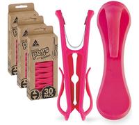 Hegs 30 Pack Bright Pink - The Smartest Heavy Duty Clothespins with Hooks - Hang 3 Garments at Once with Our Tough, Dual Hooks Clothes Pins with Anti-Rust Spring - Durable, Colorful Clothespins