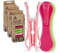 Hegs 30 Pack Multi-Color - The Smartest Heavy Duty Clothespins with Hooks - Hang 3 Garments at Once with Our Tough, Dual Hooks Clothes Pins with Anti-Rust Spring - Durable, Colorful Clothespins