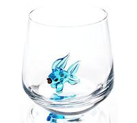 HeguSun 3D Drinking Glass Cup with Cute Animal Figurine Inside, Hand Blown Glass Fish Figure Inside Mug, Stemless Glass for Wine, Water, Milk, Beverages, 12oz (Fish)