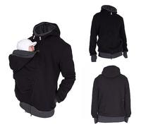 HEGZA 2 in 1 Multi-Function Mens Kangaroo Sweatshirt Hoodie Jacket for Dad and Baby Carrier Pullover Sweater,Black,L