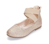 Hehainom Toddler/Little Kid Girl's Gracy Dress Ballet Flats Ankle Strap Elastic Mary Jane Ballerina Shoes Gold Size: 13 Little Kid