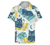 Hehanus Mens Hawaiian Shirts Funny Cat Print Short Sleeve Aloha Beach Shirt Cute Cat Summer Button Down Shirt, White3, 3XL