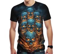 Hehanus Men's Novelity 3D Print Skull T-Shirts Flame Skull Graphic Short Sleeve Tee Shirt, Green3, Medium