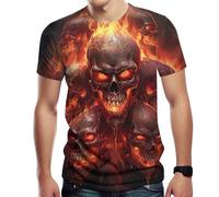 Hehanus Men's Novelity 3D Print Skull T-Shirts Flame Skull Graphic Short Sleeve Tee Shirt, Red1, Medium