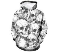 Hehanus Men's Skull 3D Print Hoodies Novelty Sweatshirt Hooded Casual Pattern Hoodie Pullover With Pockets, White1, Medium
