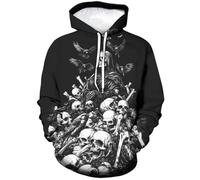 Hehanus Men's Skull 3D Print Hoodies Novelty Sweatshirt Hooded Casual Pattern Hoodie Pullover With Pockets, Black3, Large