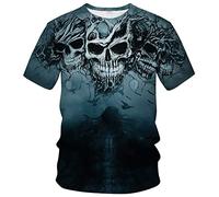 Hehanus Men's Skull Print Short Sleeve T-Shirt Novelty Graphic Tee Shirt, Blue, 3XL
