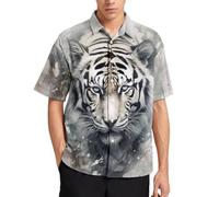 Hehanus Men's Tiger Print Hawaiian Beach Shirts White Tiger Graphic Button Down Short Sleeve Shirt, White3, XXXXL