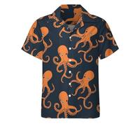 Hehanus Men's Vintage Hawaiian Shirts Octopus Print Button Down Short Sleeve Shirts Casual Cuban Collar Shirt, Orange1, Medium